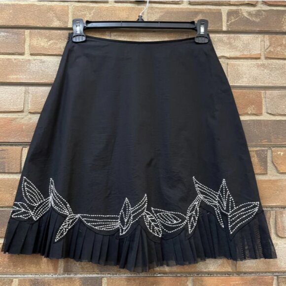 Cache Black & White Sequin Beaded Floral Pleated Mesh Skirt Size 0 - Picture 3 of 5
